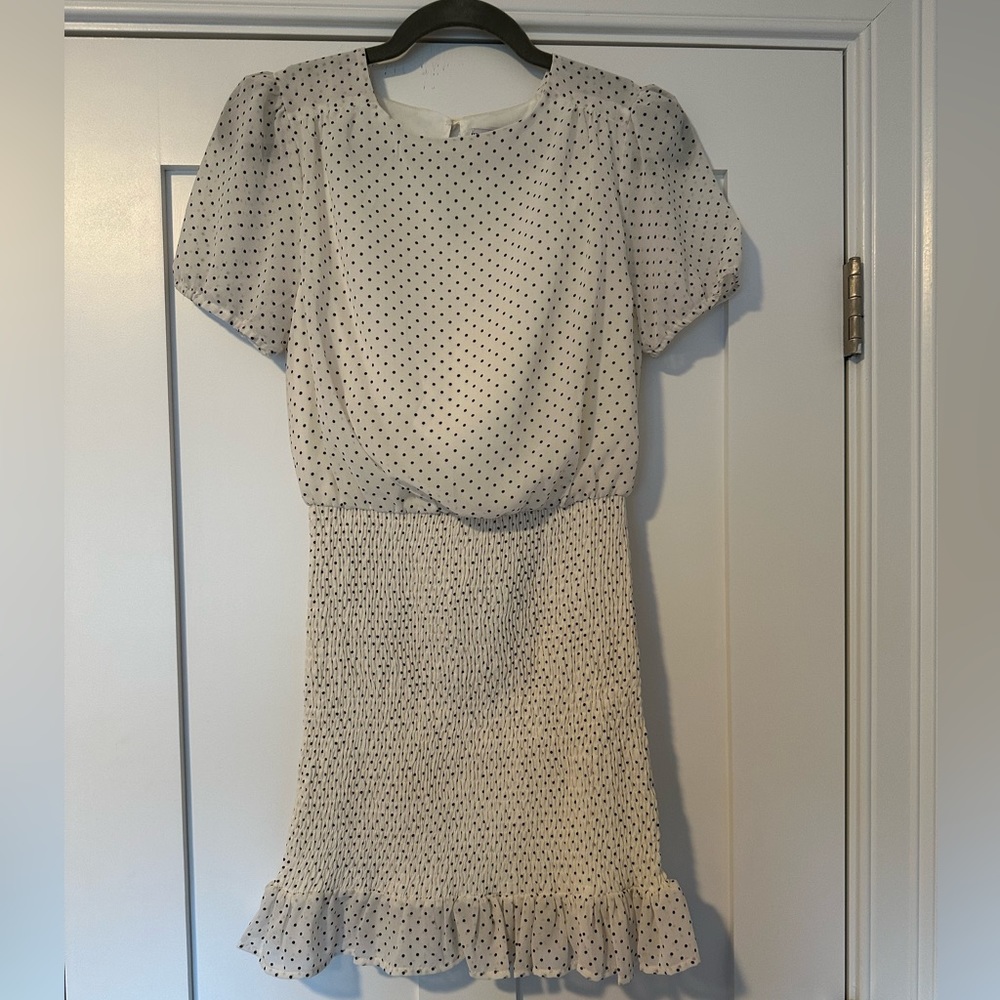Smocked Mini Dress White Black Polka Dots Size Small Shop Talulah